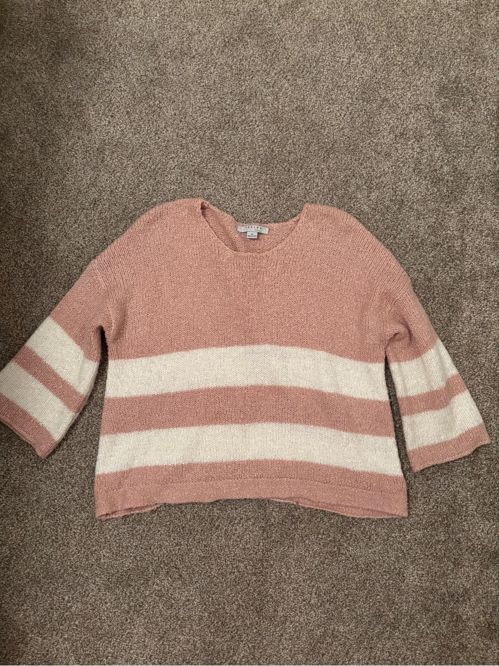 Madewell Blush Pink & Cream Striped Crewneck Sweater